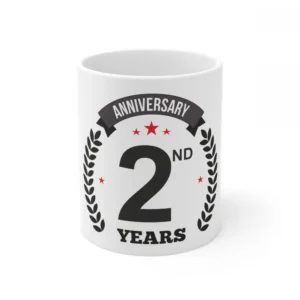 Ceramic 2nd Anniversary Printed Coffee Mug (Color: White, Capacity:330ml)