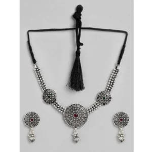 Women's Rose Gold Plated Alloy Necklace & Earings Set (Silver)
