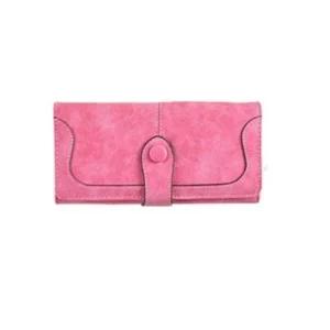 Women's Faux Leather Medium Snap Button Wallet (Pink)