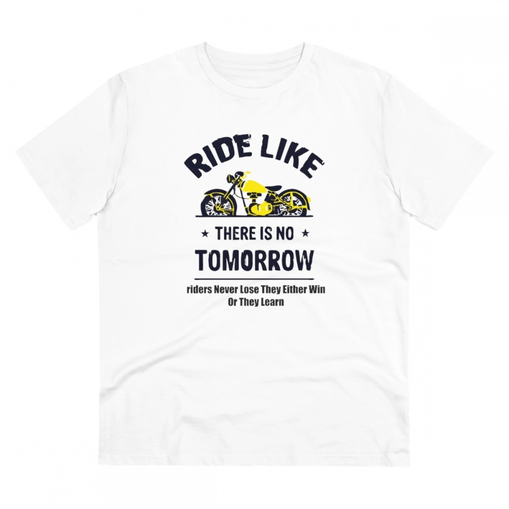 Men's PC Cotton Bike Ride Design Printed T Shirt (Color: White, Thread Count: 180GSM)