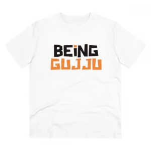 Men's PC Cotton Being Gujju Printed T Shirt (Color: White, Thread Count: 180GSM)