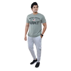 Men's Casual Half sleeve Printed Cotton Crew Neck T-shirt (Grey)