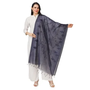 Women's Cotton Embroidered Dupatta (Dark Blue, Length: 2.25 to 2.50 Mtr)
