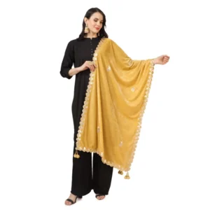 Women's Velvet Gotta Patti Dupatta (Yellow, Length: 2.25 to 2.50 Mtr)