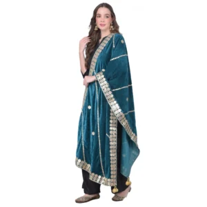Women's Velvet Gotta Patti Dupatta (Teal, Length: 2.25 to 2.50 Mtr)