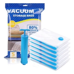 Plastic Vacuum Bags Space Saver Travel Reusable Bags with Pump Pack of_5 (Multicolor)