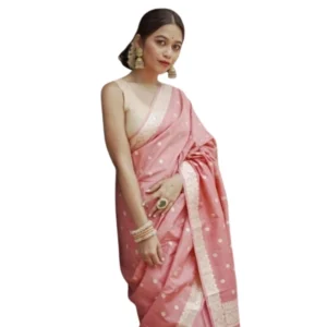 Women's Cotton  Printed Saree With Unstitched Blouse 5.5Mtr (Peach)