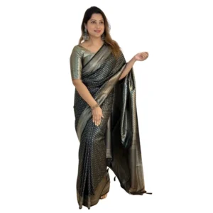 Women's Silk Printed Saree With Unstitched Blouse 5.5Mtr (Black)