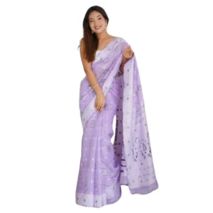 Women's Cotton  Printed Saree With Unstitched Blouse 5.5Mtr (Lavender)