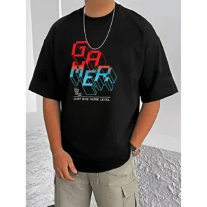 Men's Casual Cotton Blend Printed Round Neck Half Sleeve T-Shirt (Black)